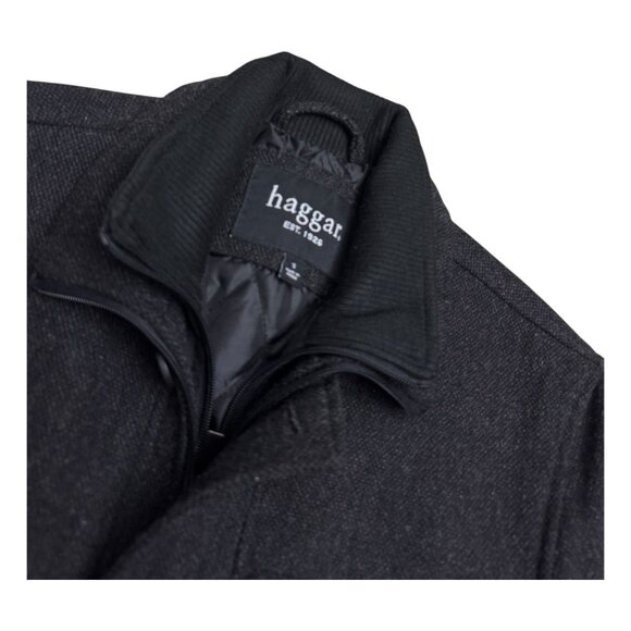 HAGGAR Wool Blend Luxury Designer Business Casual Pea Coat Mens Small - Picture 2 of 5